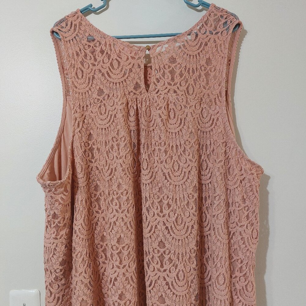 Women's Blush Pink EVRI Boho Crochet Lace Lined Sleeveless Tank Top Size 4X - Picture 3 of 16